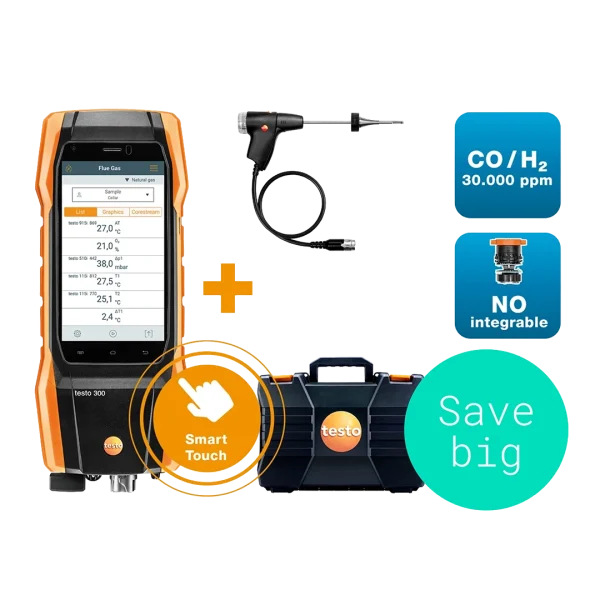 Testo 300LL Longlife Flue Gas Analyser Standard Kit Torch