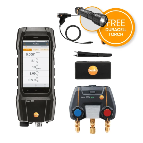 Testo 300+ Flue Gas Analyser Smart Heat Pump Kit Torch